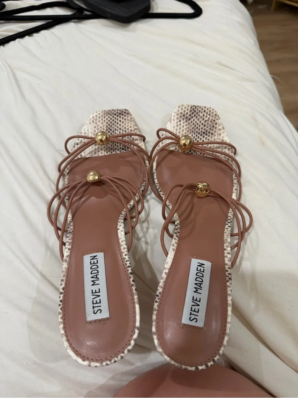Steve Madden Tan & Beige Snake-Print Strappy Slide Sandals